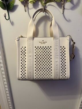 kate spade Cream Perforated Leather Tote with Top Handles